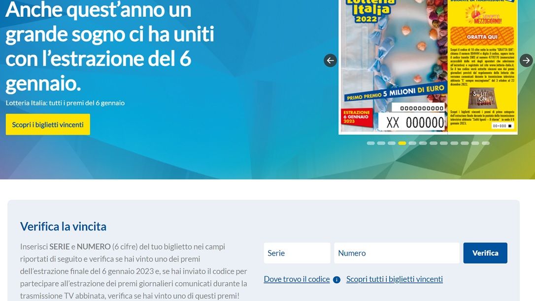 Homepage del sito della Lotteria Italia