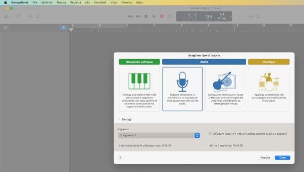 creazione progetto su GarageBand per Mac