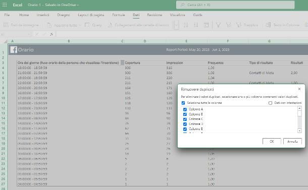 Come eliminare doppi su Excel online