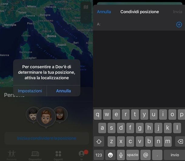 Come condividere la posizione su Dov'&egrave; iPhone