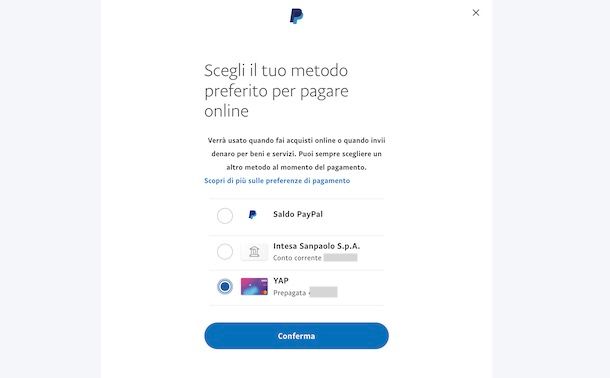 Carta preferita su PayPal