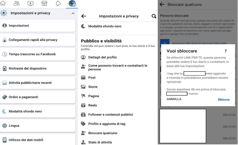 Procedimento per sbloccare persone su Facebook da cellulare