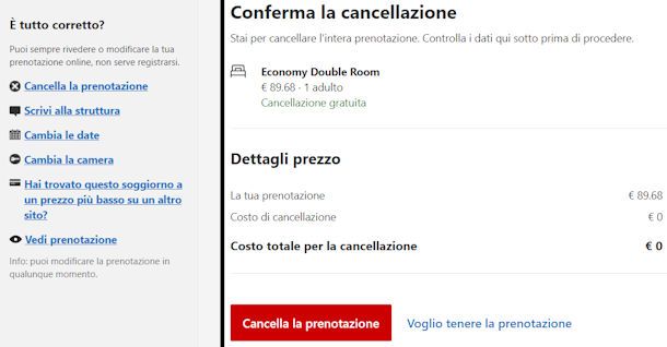 Come cancellare prenotazione Booking da PC