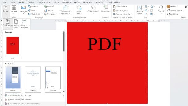 inserire frontespizio PDF in Word