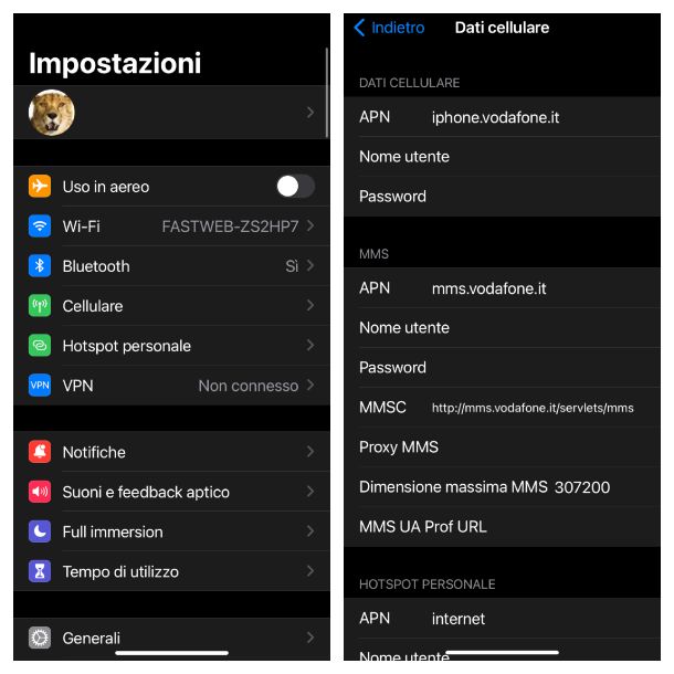 iOS cambiare APN