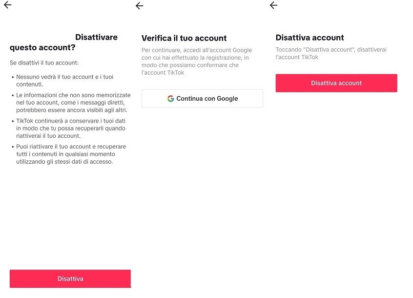 Procedura disattivare account TikTok provvisoriamente 