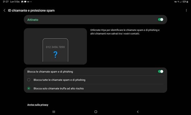 Come attivare sospetto spam Samsung per chiamate