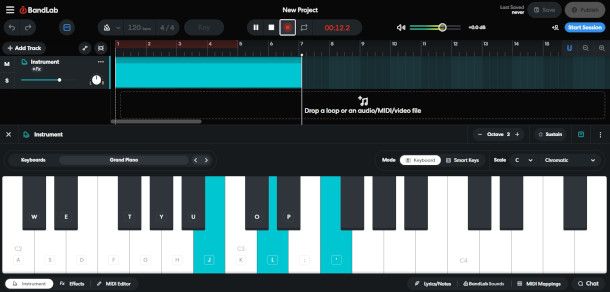 interfaccia Web app BandLab