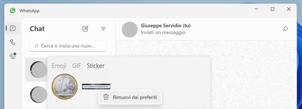 Rimuovere sticker WhatsApp dai preferiti