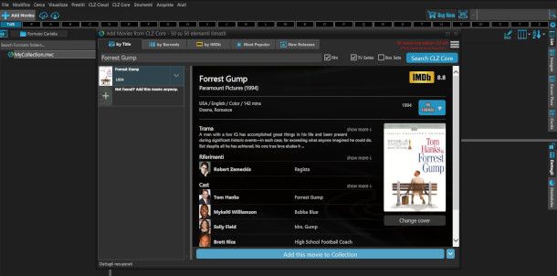 interfaccia programma Movie Collector