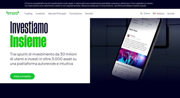 Home page di eToro