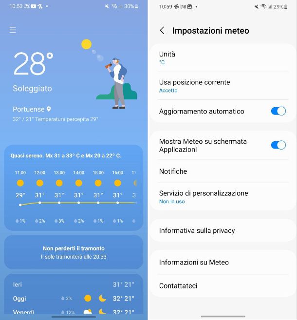 Abilitare meteo Samsung