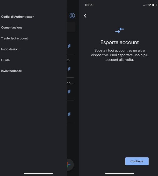 authenticator esportare