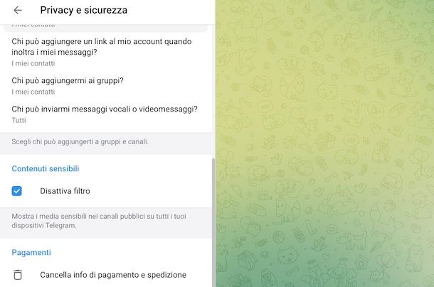 Contenuti sensibili Telegram