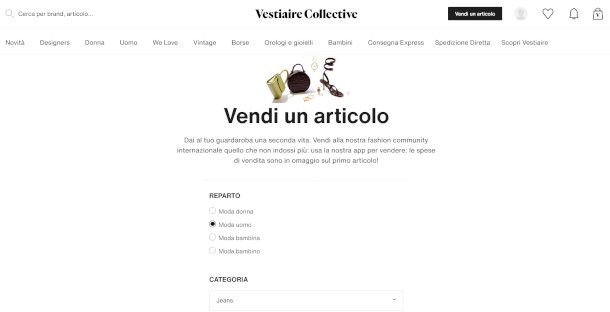 creazione inserzione su sito Vestiaire Collective