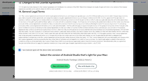 Android Studio pagina di download