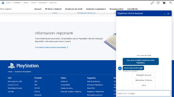 PlayStation assistenza via chat
