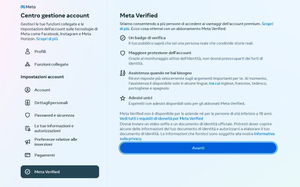 Come avere l'account verificato con Meta Verified