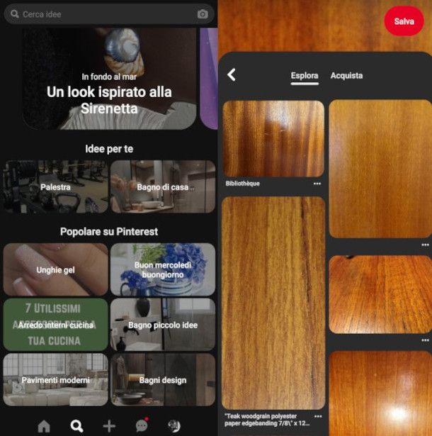 schermate app Pinterest