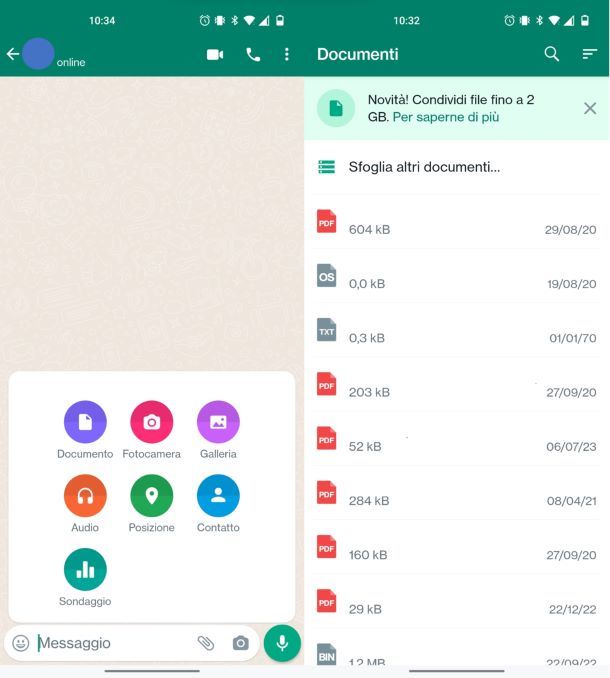 Trasferire file pesanti WhatsApp