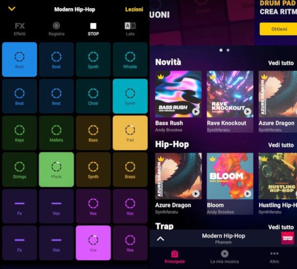 interfaccia app Groovepad