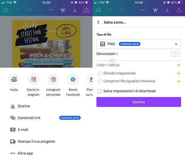 Come scaricare progetto su Canva da app