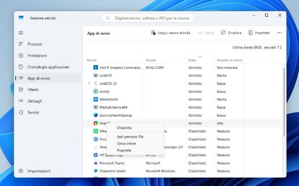 Disattivare programmi in avvio automatico