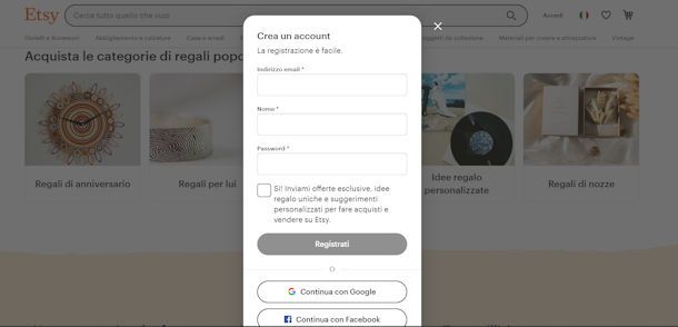 Come registrarsi su Etsy