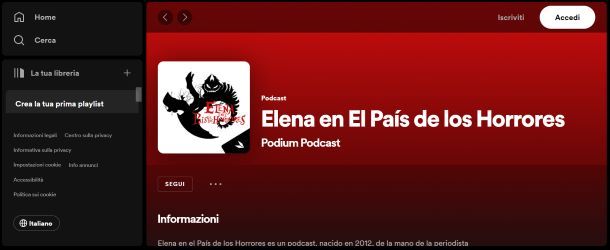 Podcast spagnolo Elena en El Pais de los Horrores