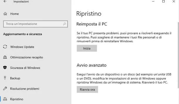 Resettare Windows 10