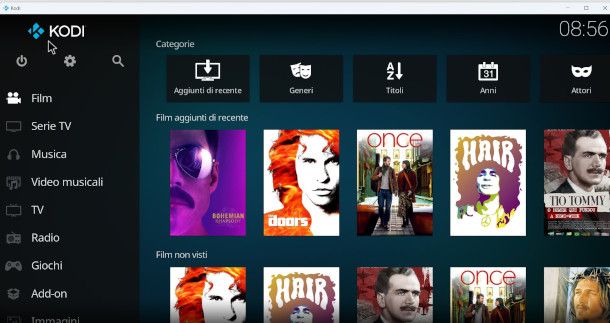 sezione Film su Kodi