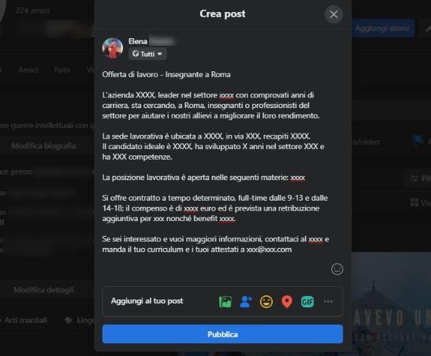 FB - PC - post annunci lavoro