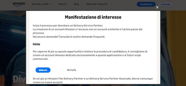 Candidarsi per diventare corriere Amazon