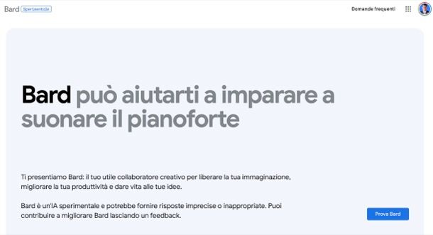 Pagina iniziale di Google Bard
