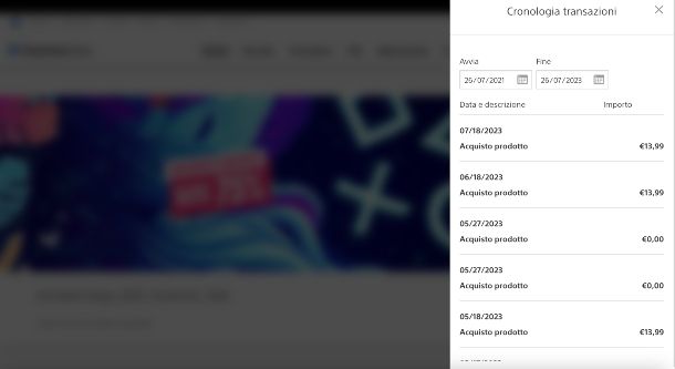 PS store cronologia transazioni