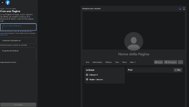PC — crea nuova pagina FB