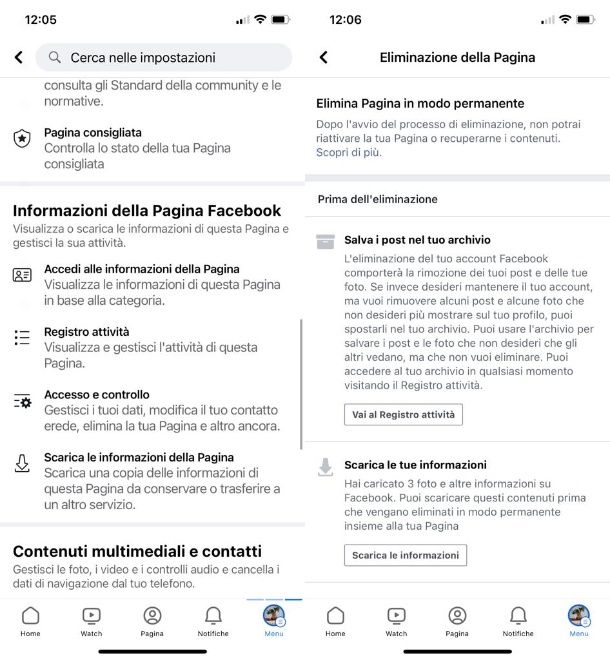 smartphone — elimina pagina fb