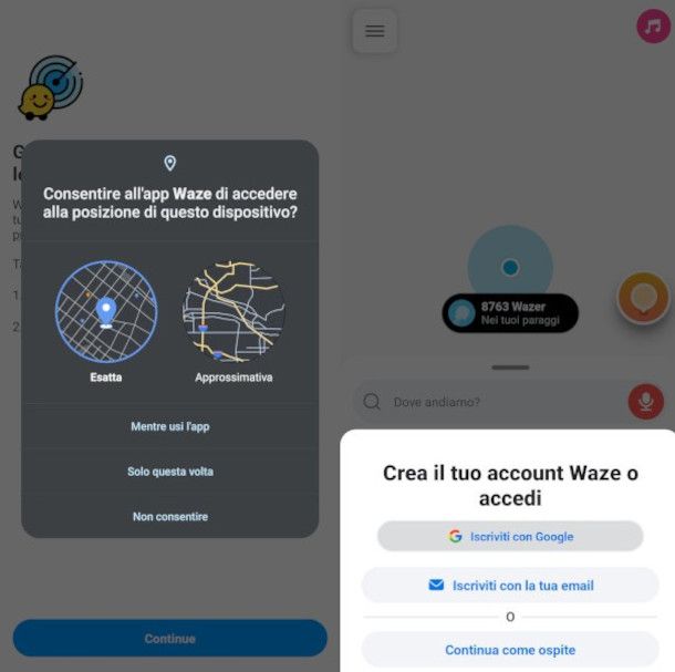 registrazione a Waze da app
