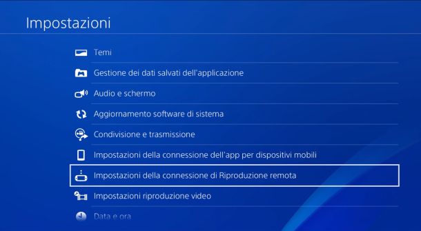 PS4 impostazioni di riproduzione remota