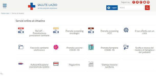 pagina per l'accesso al Fascicolo Sanitario Elettronico sul sito Salute Lazio