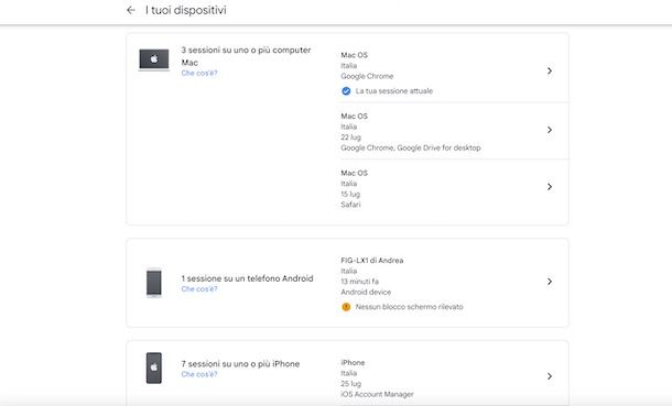 Dispositivi associati account Google