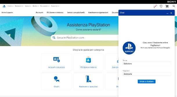 PlayStation store rimborso via chat