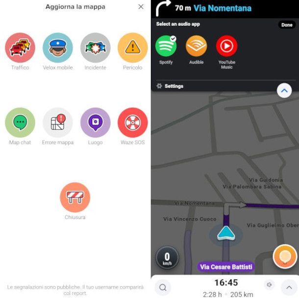 funzioni social e servizi di streaming su Waze