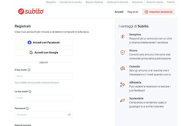 Subito registrazione