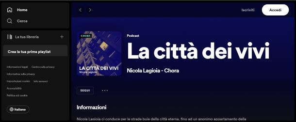 Podcast Spotify La città dei vivi