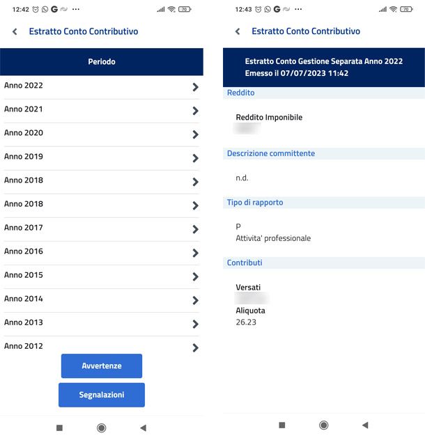 estratto conto contributivo su INPS mobile