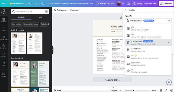 Come salvare curriculum su Canva da computer