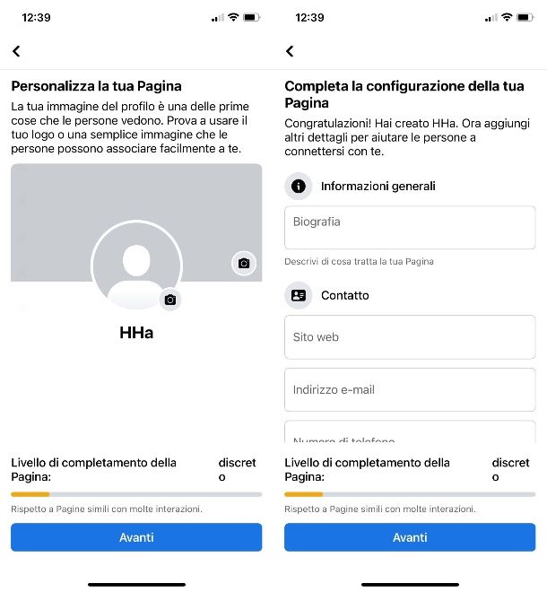 Smartphone — configurazione fb
