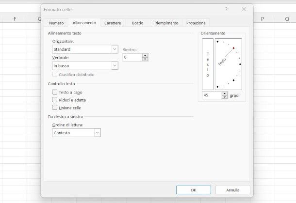 opzione formato allineamento celle Excel Desktop