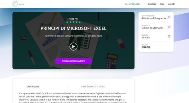 Corso di introduzione a Microsoft Excel su Lacerba.io